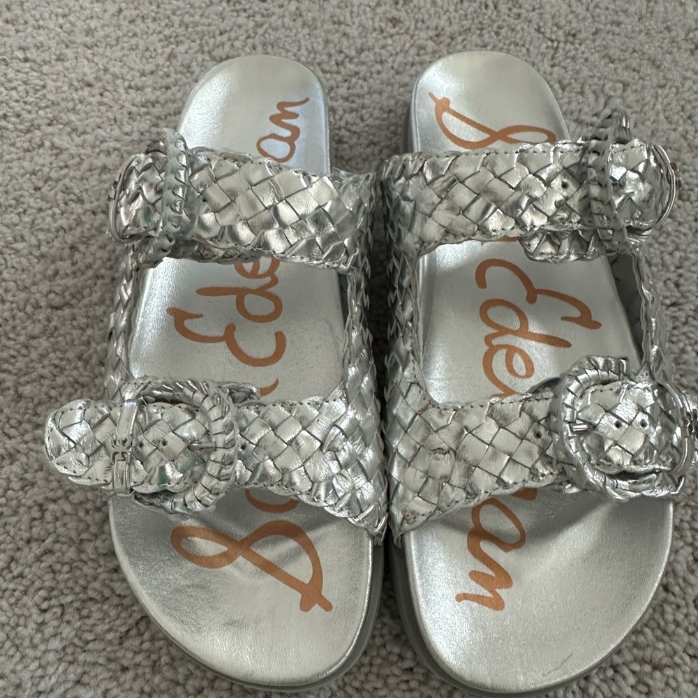 Sam Edelman Metallic Silver Braided Slides